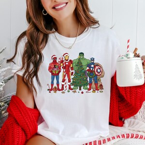 Marvel Superhero Christmas Sweatshirt, Disney Kids Avengers Christmas Lights Shirt, Marvel Hulk Captain America Spiderman Xmas T-Shirt