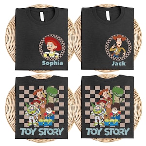 Retro kariertes Toy Story Shirt, benutzerdefinierte Toy Story Charaktere Gruppe T-Shirt, Sie haben einen Freund in mir Shirt, Woody Jessie Slinky Aliens Tee