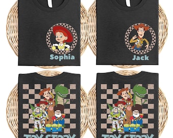 Retro kariertes Toy Story Shirt, benutzerdefinierte Toy Story Charaktere Gruppe T-Shirt, Sie haben einen Freund in mir Shirt, Woody Jessie Slinky Aliens Tee
