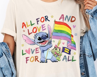 Disney Lilo and Stitch All For Love and Love For All Shirt, Disney Pride Month Shirt, Gay Lesbian Support Shirt, Disney LGBT Pride T-Shirt