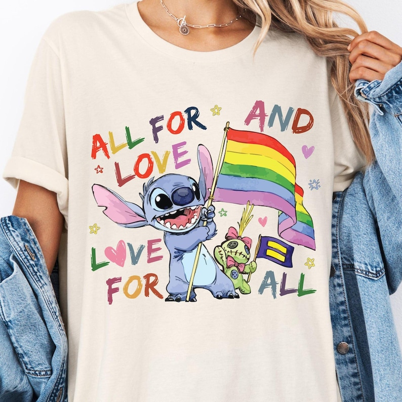 Disney Lilo and Stitch All For Love and Love For All Shirt, Disney Pride Month Shirt, Gay Lesbian Support Shirt, Disney LGBT Pride T-Shirt