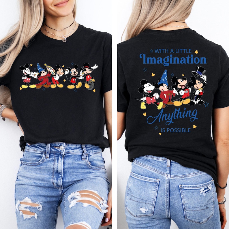 Vintage Disney Sorcerer Mickey With Little Imagination Shirts, Retro Walt Disney World T-Shirt, Disney Fantasia Shirt, Magic Kingdom Tees