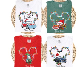Custom Christmas Cars 2025 Shirt, Lightning Mcqueen Christmas T-Shirt, Sally Mater Doc Hudson Christmas Tee, Cars Christmas Matching Shirt