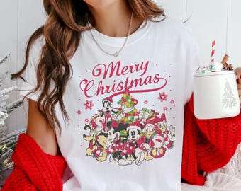 Camiseta de Natal do Mickey e seus amigos da Disney, moletom de Feliz Natal do Mickey e seus amigos da Disneylândia, moletom com capuz clássico do Mickey e seus amigos