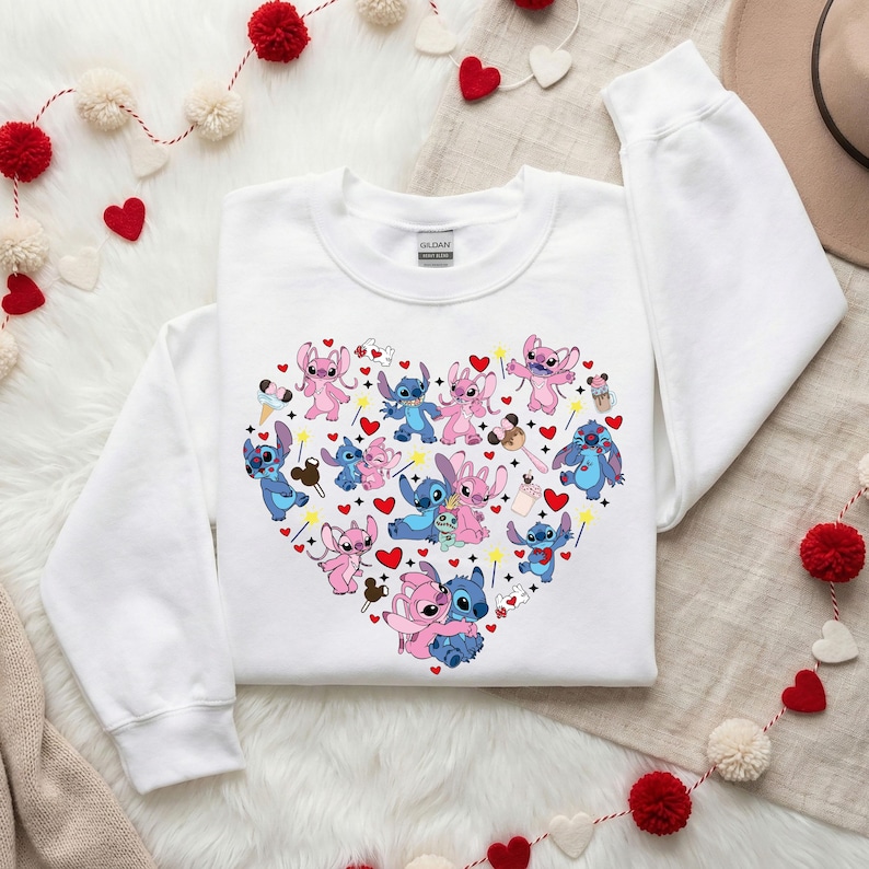 Valentine Stitch and Angel Sweatshirt, Disney Valentine T-Shirt, Valentines Day Sweatshirt, Disneyland XOXO Couple Sweater, Valentines Gift