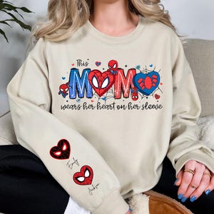 Spiderman Mama Sweatshirt With Kids On Sleeve, Personalized Superhero Mom Shirt, Spiderman Family T-Shirts, Disney Mother's Day Gift Shirt