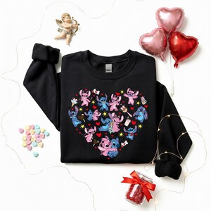 Valentine Stitch and Angel Sweatshirt, Disney Valentine T-Shirt, Valentines Day Sweatshirt, Disneyland XOXO Couple Sweater, Valentines Gift
