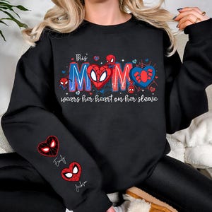 Spiderman Mama Sweatshirt With Kids On Sleeve, Personalized Superhero Mom Shirt, Spiderman Family T-Shirts, Disney Mother's Day Gift Shirt