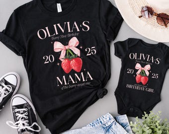 Berry First Birthday Matching Shirt, Mama and Me Birthday T-Shirt, Strawberry Themed Party Tee, Mama and Daughter Strawberry Birthday Tees