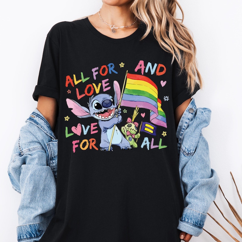 Disney Lilo and Stitch All For Love and Love For All Shirt, Disney Pride Month Shirt, Gay Lesbian Support Shirt, Disney LGBT Pride T-Shirt