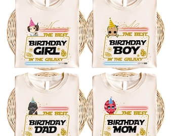 Star Wars verjaardag familie bijpassende shirt, aangepaste Disney feestvarken T-shirt, Darth Vader Chewie Princess Leia shirt, Galactische verjaardagsshirt