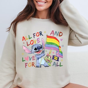 Disney Lilo and Stitch All For Love and Love For All Shirt, Disney Pride Month Shirt, Gay Lesbian Support Shirt, Disney LGBT Pride T-Shirt