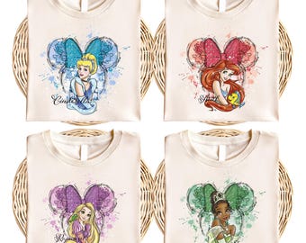 Watercolor Disney Princess Matching Shirts, Minnie Ears Princess Squad T-Shirt, Disneyland Girls Trip Shirt, Disney Family Vacation Tees