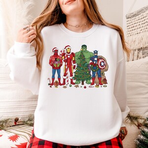 Marvel Superhero Christmas Sweatshirt, Disney Kids Avengers Christmas Lights Shirt, Marvel Hulk Captain America Spiderman Xmas T-Shirt