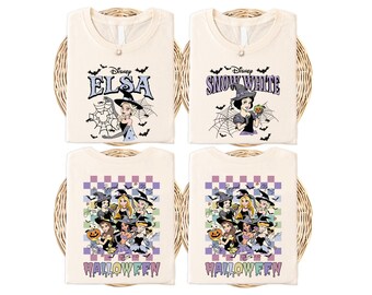 Checkered Disney Princess Halloween T-Shirt, Princess Witches Halloween Group Sweatshirt, Disneyland Princess Girls Trip Shirt, Girls Tee