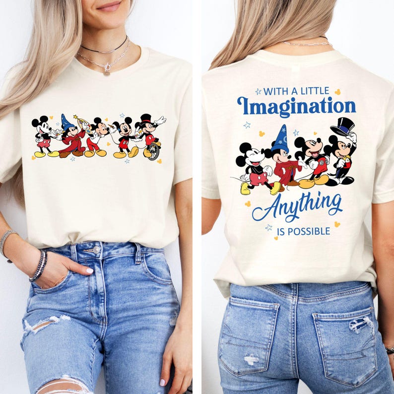 Vintage Disney Sorcerer Mickey With Little Imagination Shirts, Retro Walt Disney World T-Shirt, Disney Fantasia Shirt, Magic Kingdom Tees