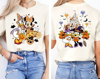 Koszulka Disney Minnie i Daisy na Halloween, bluza z zamkiem Disneyland na Halloween, koszulka Disneyland Besties na Halloween, koszulka Halloween Besties