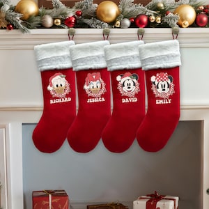 Custom Mickey And Minnie Christmas Stockings, Minnie Mickey Daisy Donald Goofy Pluto Xmas Matching Stockings, Disney Family Xmas Stockings