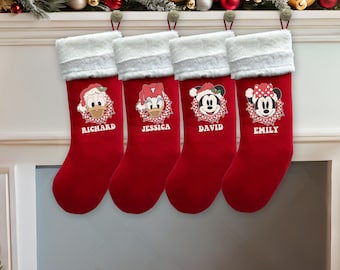 Custom Mickey And Minnie Christmas Stockings, Minnie Mickey Daisy Donald Goofy Pluto Xmas Matching Stockings, Disney Family Xmas Stockings