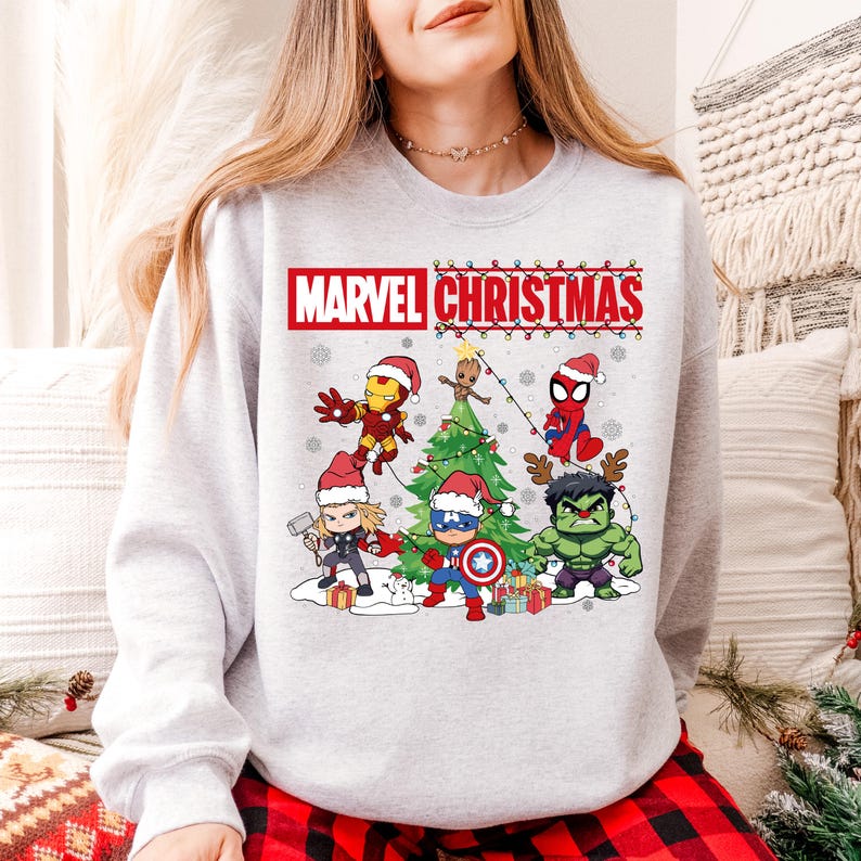 Marvel Christmas Shirt, Marvel Family Matching Xmas Shirt, Hulk Thor Captain America Group Matching Sweater, Disneyland Xmas Trip Hoodie