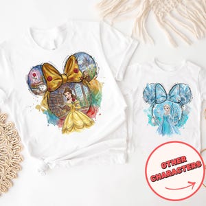 Disney Princess Matching Shirt, Watercolor Magic Castle Princess T-Shirt, Disneyworld Girls Trip Tees, Princess Belle Ariel Moana Sweatshirt