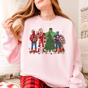 Marvel Superhero Christmas Sweatshirt, Disney Kids Avengers Christmas Lights Shirt, Marvel Hulk Captain America Spiderman Xmas T-Shirt
