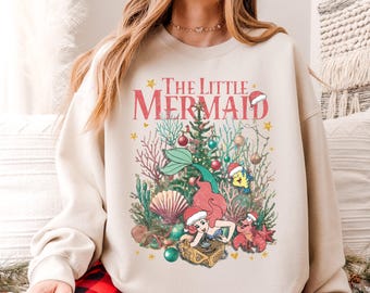 Disney The Little Mermaid Christmas Shirt, Disney Princess Christmas Sweatshirt, Disneyland Girls Christmas Gift Tee,  Xmas Princess Shirt