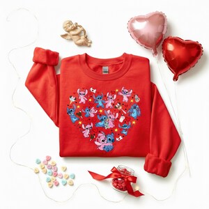 Valentine Stitch and Angel Sweatshirt, Disney Valentine T-Shirt, Valentines Day Sweatshirt, Disneyland XOXO Couple Sweater, Valentines Gift