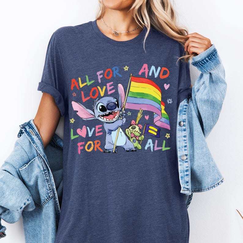 Disney Lilo and Stitch All For Love and Love For All Shirt, Disney Pride Month Shirt, Gay Lesbian Support Shirt, Disney LGBT Pride T-Shirt