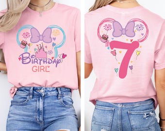 Camiseta personalizada de cumpleaños de Disney para niña, camiseta de cumpleaños con cabeza de Minnie, camiseta de viaje de cumpleaños a Disneyland, camisetas de fiesta de cumpleaños con el Castillo Mágico de Disney