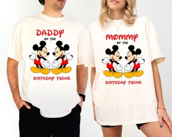 Disney Mommy and Daddy Of The Birthday Twins Matching Shirt, Mickey Birthday Twins Family T-Shirt, Disneyland Birthday Vacation Tees