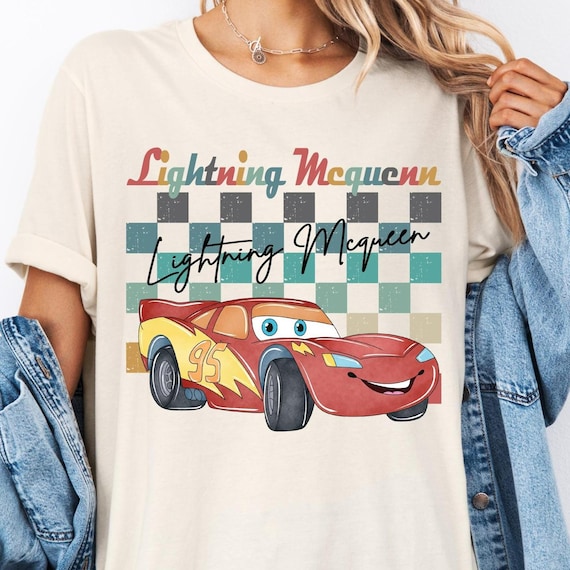 Checkered Lightning Mcqueen Shirt, Vintage Disney Cars Family
