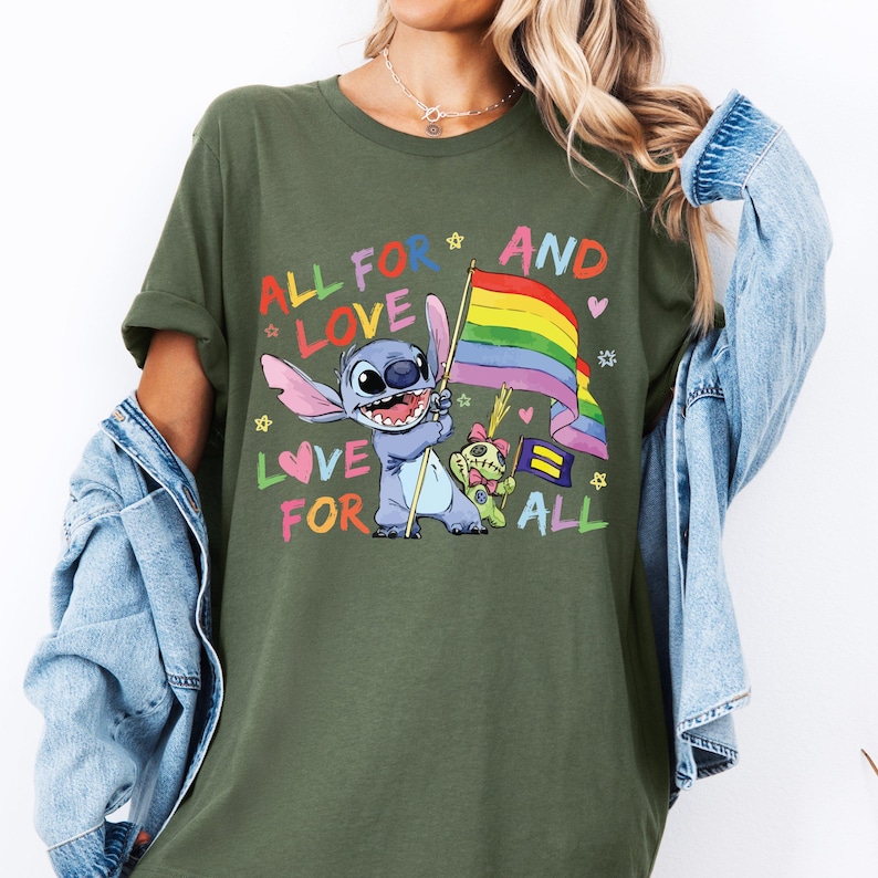 Disney Lilo and Stitch All For Love and Love For All Shirt, Disney Pride Month Shirt, Gay Lesbian Support Shirt, Disney LGBT Pride T-Shirt