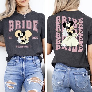 Custom Bride Minnie Shirt, Disney Bride Minnie and Groom Mickey Couple T-Shirt, WDW Honeymoon Trip Tees, Disneyland Bachelorette Party Shirt