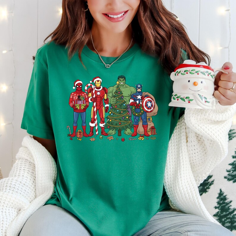 Marvel Superhero Christmas Sweatshirt, Disney Kids Avengers Christmas Lights Shirt, Marvel Hulk Captain America Spiderman Xmas T-Shirt