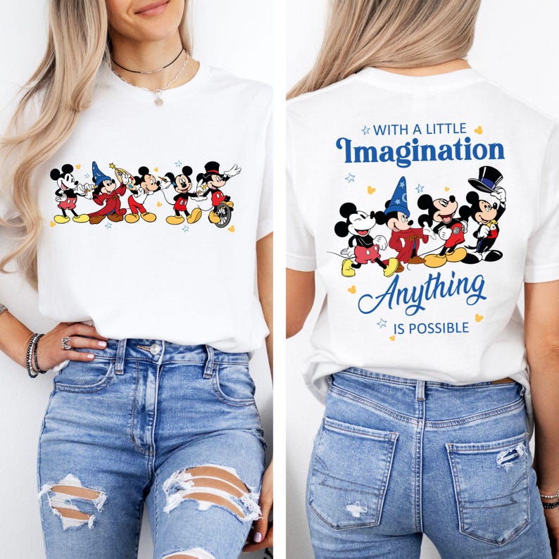 Vintage Disney Sorcerer Mickey With Little Imagination Shirts, Retro Walt Disney World T-Shirt, Disney Fantasia Shirt, Magic Kingdom Tees