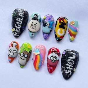 cartoon press on, 3d nail art, handmade nails, anime nail design, colorful false nails, cute cosplay nails, fun nail art, kawaii press on, cartoon nail gift, unique nail art, playful nails, animation nails, handmade gift