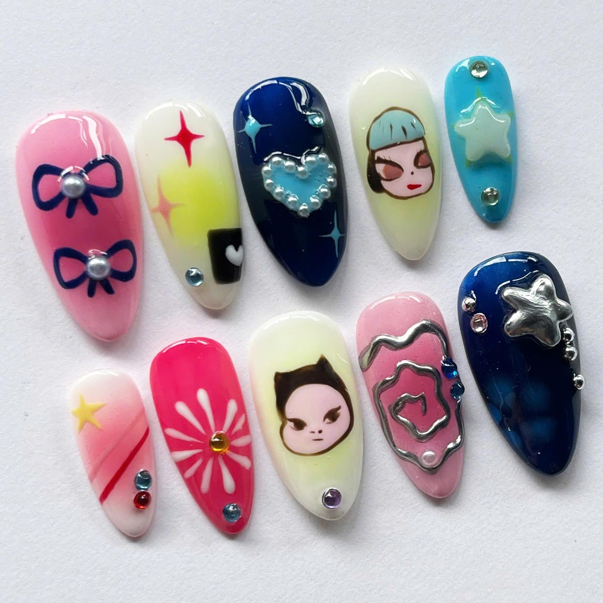 Custom Nara Yoshimoto Press on Nails, Colorful Nails, Japanese