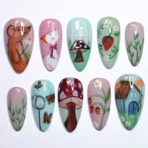 Kawaii Animal Press-On Nails, 3D Cute Fantasy Nail Art, Whimsical Kawaii Nail, Summer Nails, Cartoon, Fantasy Style, Fun & Playful Nail Set.
