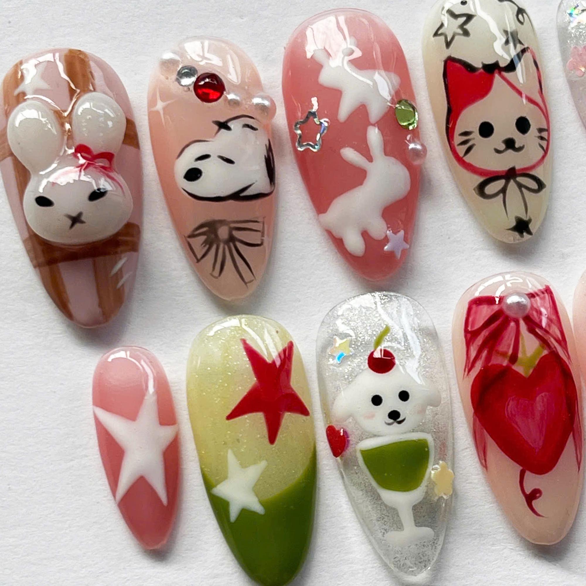 TOMY  ネールアート Hand-painted Cartoon Press on Nails, Almond Nail Set With Miffy