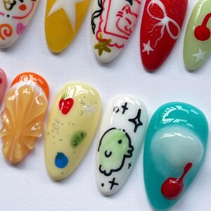 Cartoon Nails, Kawaii Nails, Pastel Nails, Unique Nails, Character Nails, Handmade Nails, Custom Nails, Fantasy Nails, Colorful Nails, Star Nails, 3D Charm Nails, Cute Nails, Artistic Nails, Cartoon Nails
