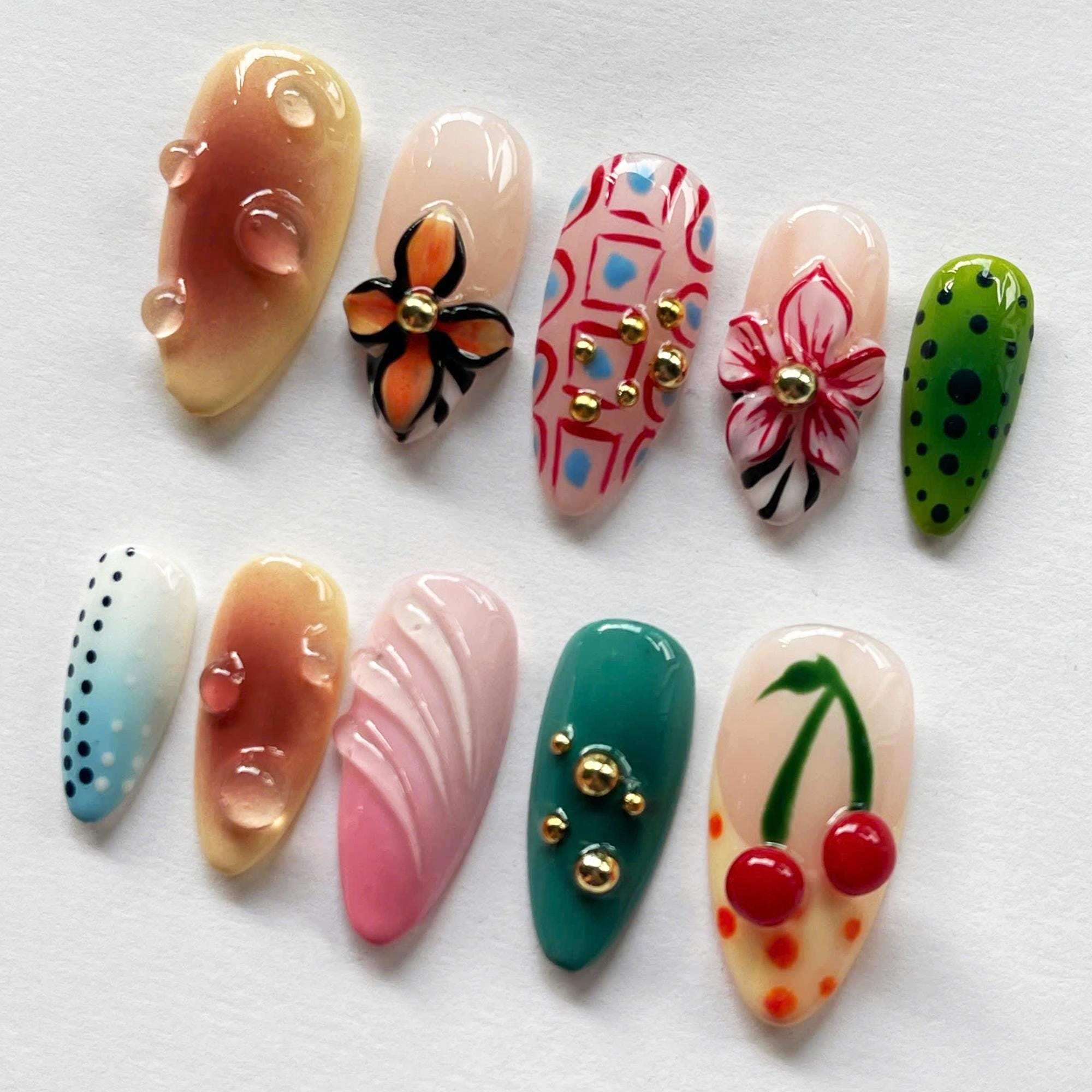 Tropical With Zebra Print & Floral Press on Nails, 3D Flower and
