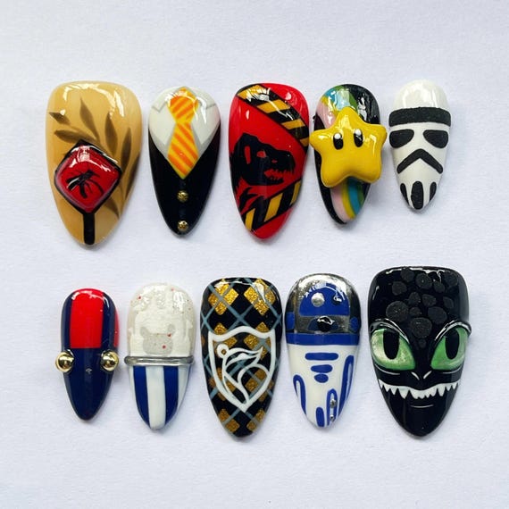 Hand Painted Geek Press On Nails, Movie & Game Inspired Nail Art Set, Cosplay Nails, Custom Character Nails, Dragon Nails, Gift for Fans
