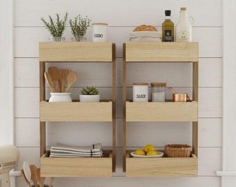 Set of 2 Wooden Wall Hang Shelf Organizer 3 Tier Storage Rack Farmhouse Decor