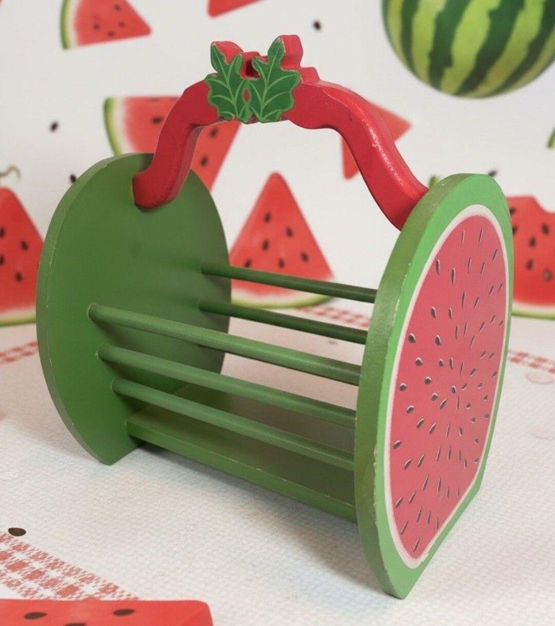 Melon Rack Vintage Wooden Watermelon Basket Rack Holder Kitchen Decor Fruit Theme ...