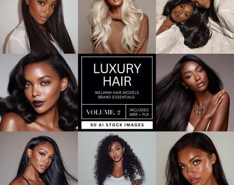 Luxury Hair – 50 Melanin Stock Photos | AI Beauty & Haircare Images | Master Resell + PLR | Black Hair Wig Models | Salon Brand Content
