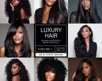 Luxury Hair – 50 Melanin Stock Photos | AI Beauty & Haircare Images | Master Resell + PLR | Black Hair Wig Models | Salon Brand Content