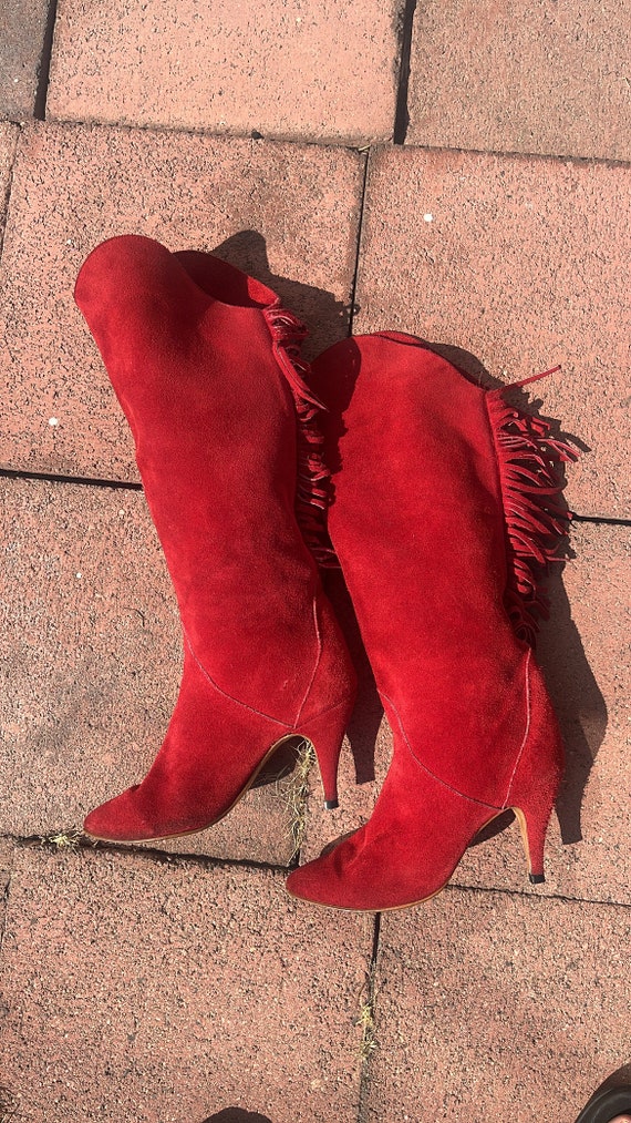 Fringe Red Suede Boots ~ Women Size 5