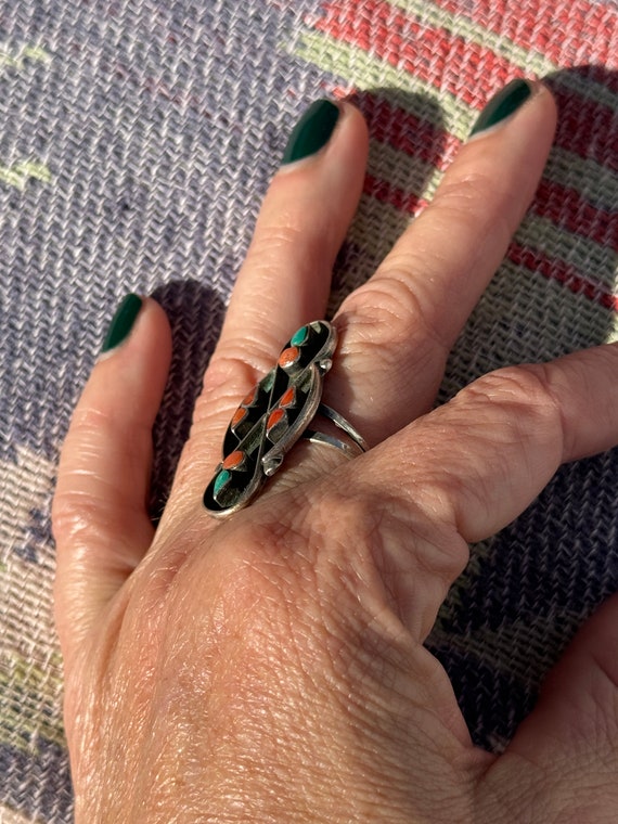 Petite Point Coral Turquoise Ring - image 2