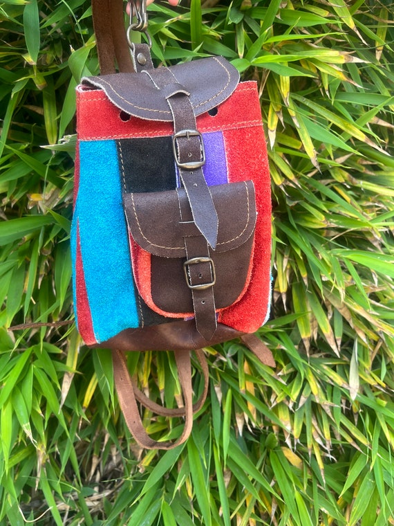 Vintage Suede Striped Backpack - image 5